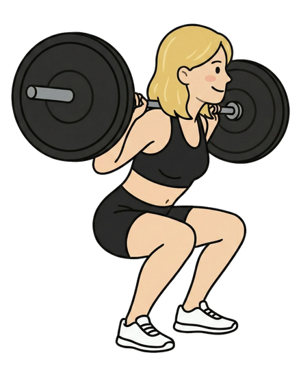 Valéria fazendo agachamento com barra